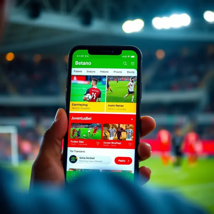 Mobile Betting Experience on Betano and JuventusBet Mobile phone displaying sports betting options on Betano and JuventusBet apps