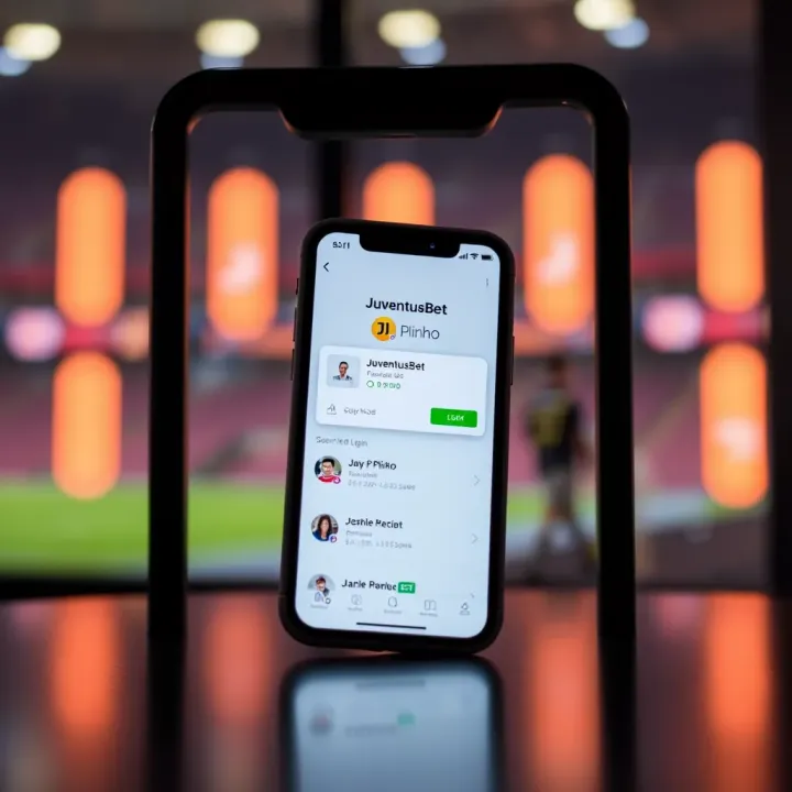 Mobile phone showcasing JuventusBet app homepage with download options and secure login