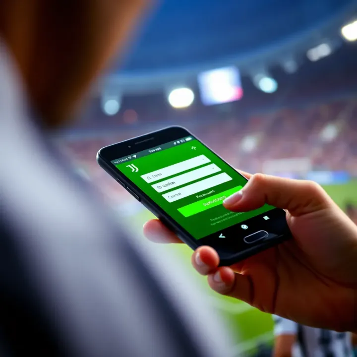 Mobile phone displaying JuventusBet registration screen with clear input fields