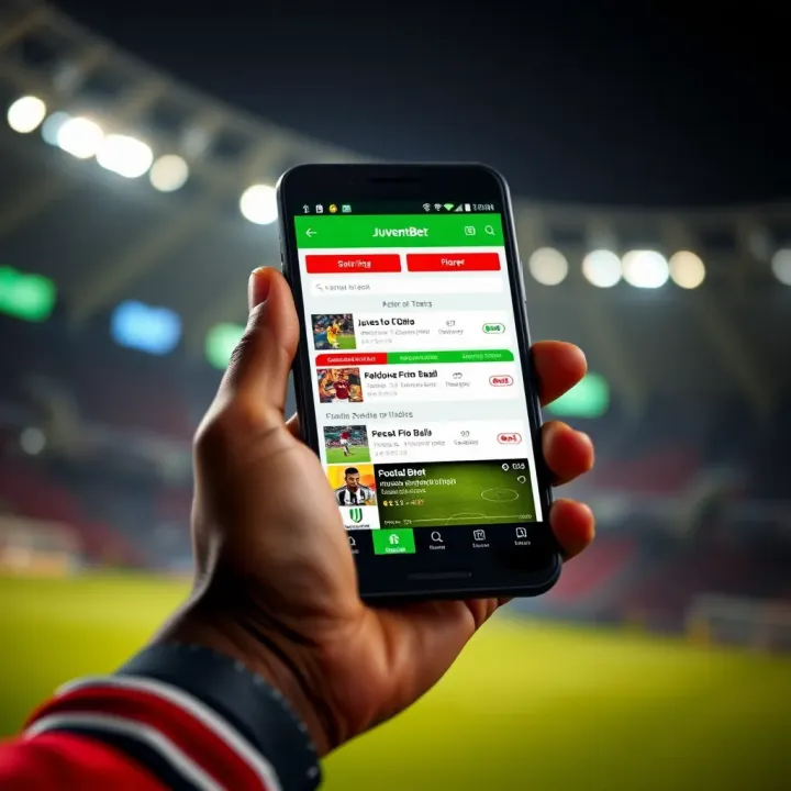 Mobile phone displaying JuventusBet app interface with football betting options