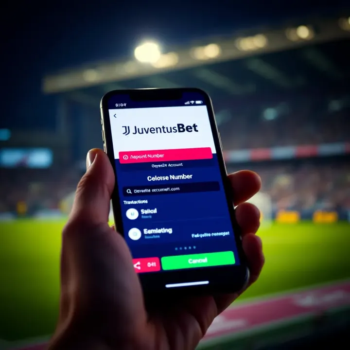 Illustration of a mobile phone screen showing the JuventusBet deposit account number for secure transactions