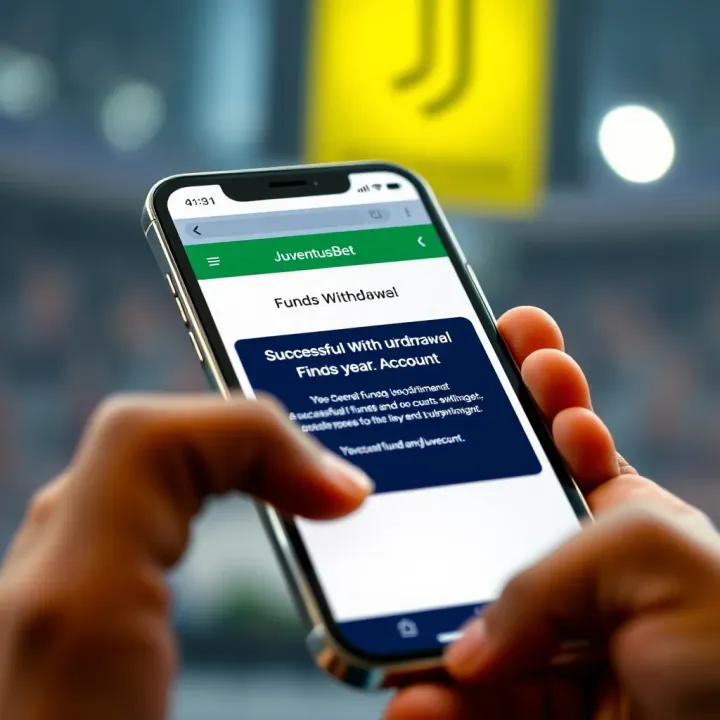 Mobile device showing confirmation of successful funds withdrawal from JuventusBet account