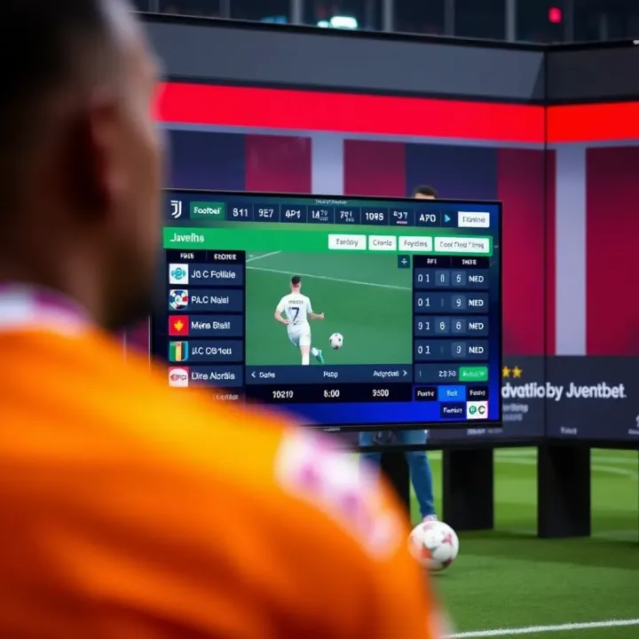 JuventusBet Live TV Football Streaming and Betting Interface A vibrant live football match streaming on JuventusBet Live TV with on-screen betting options