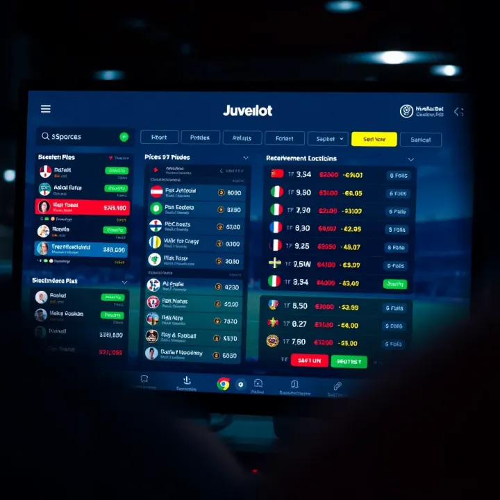 Digital interface of a sports betting platform with odds and betting options displayed on screen