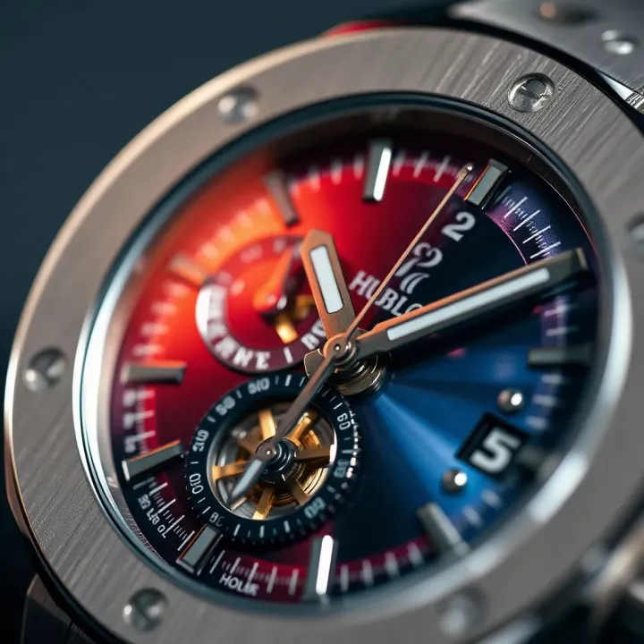 Close-up view of a luxury wristwatch with intricate dial and polished case showcasing craftsmanship